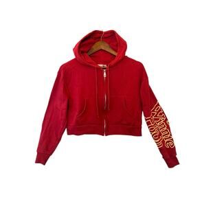 Disney Winnie the Pooh Cropped Zip-Up Hoodie Sweatshirt – Size Small Red Graphic